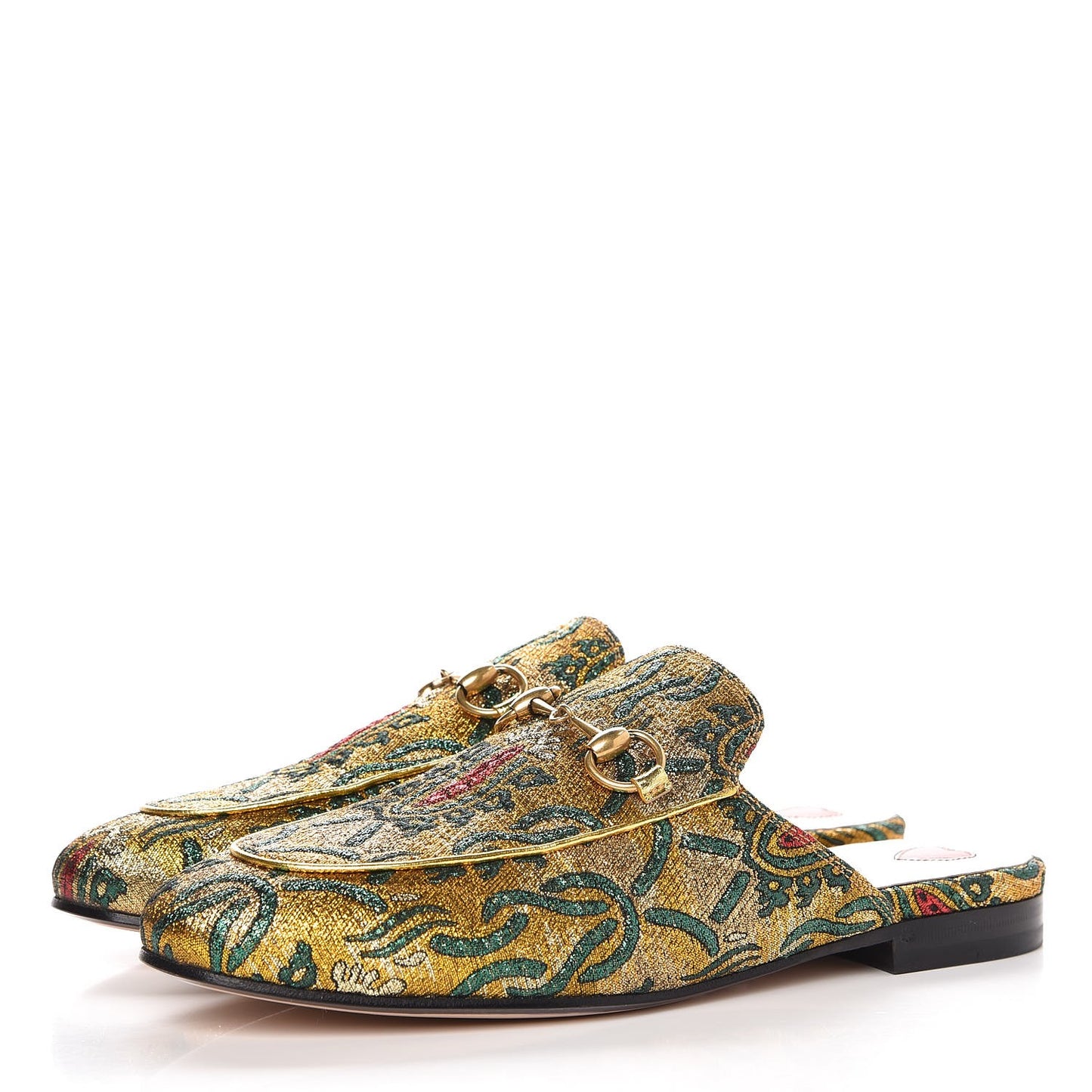 Iridescent Brocade Princetown Slippers 36 Gold Multicolor