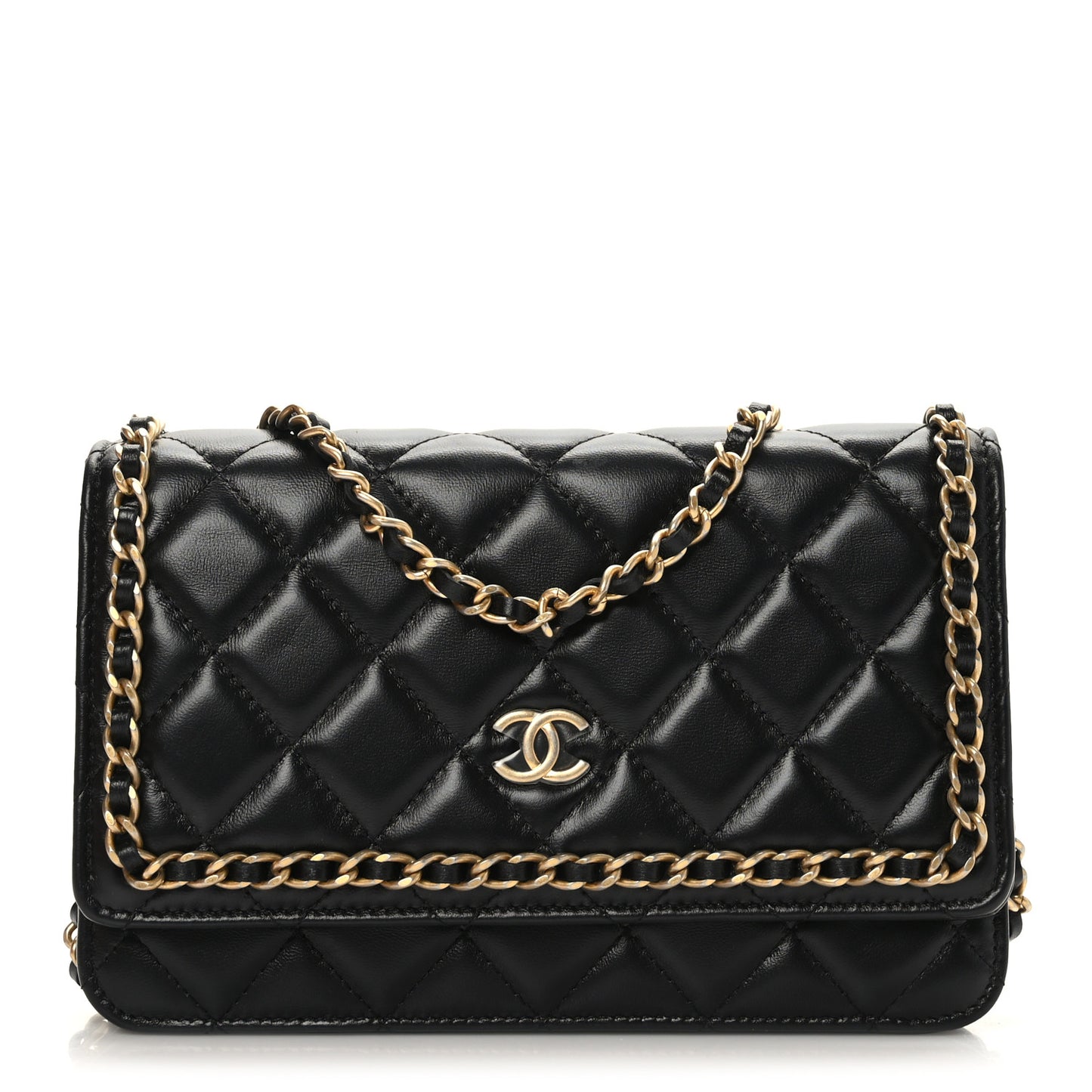 Lambskin Quilted Chain Around Wallet On Chain WOC Black