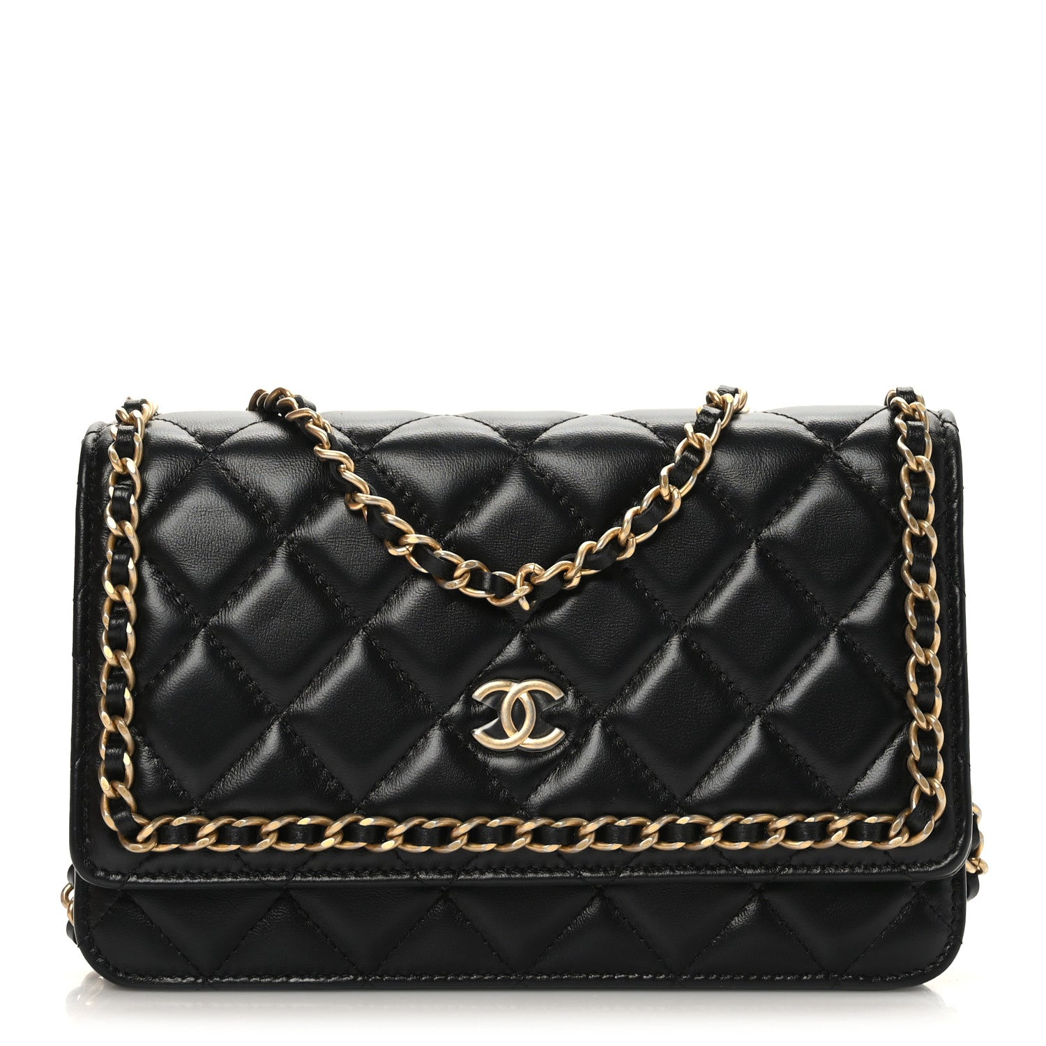 Chanel Lambskin Quilted Chain Around Wallet On Chain WOC Black 1 of 10