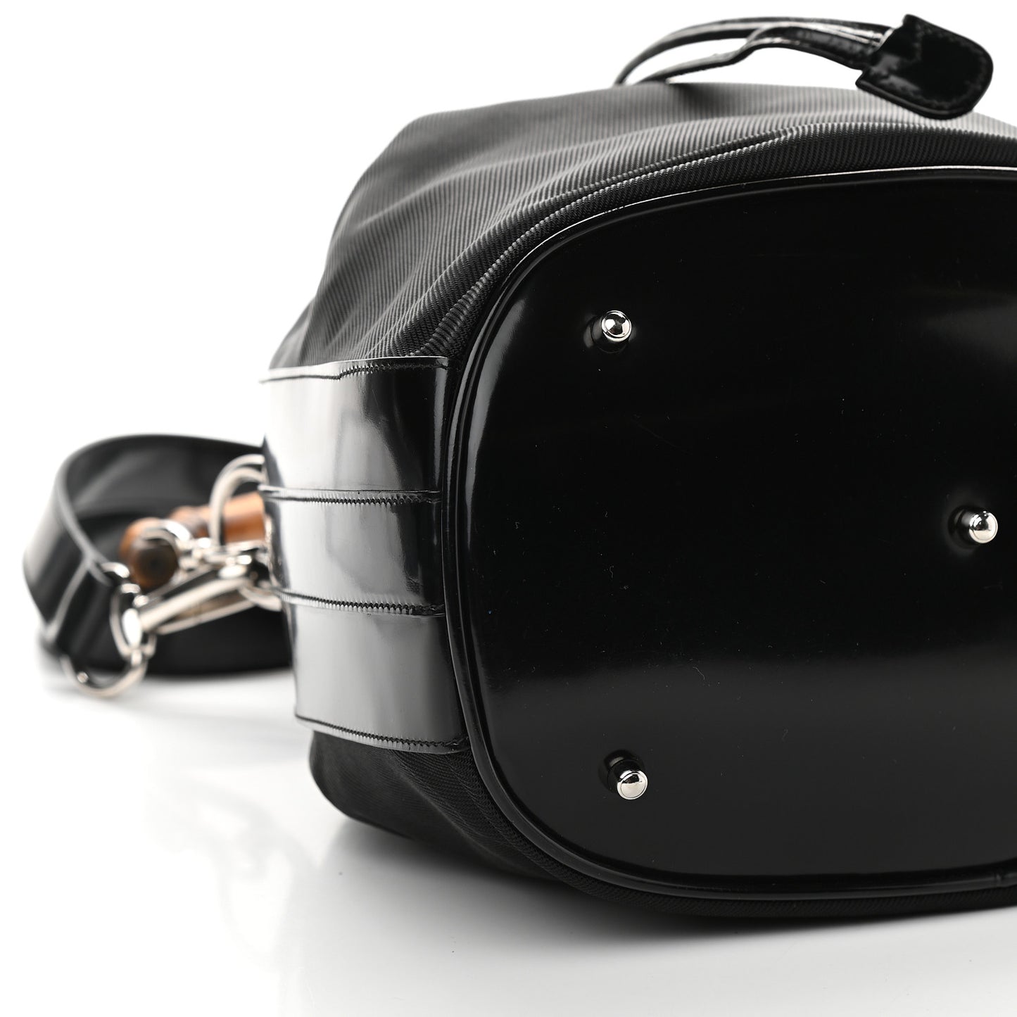 Nylon Bamboo Top Handle Bucket Bag Black