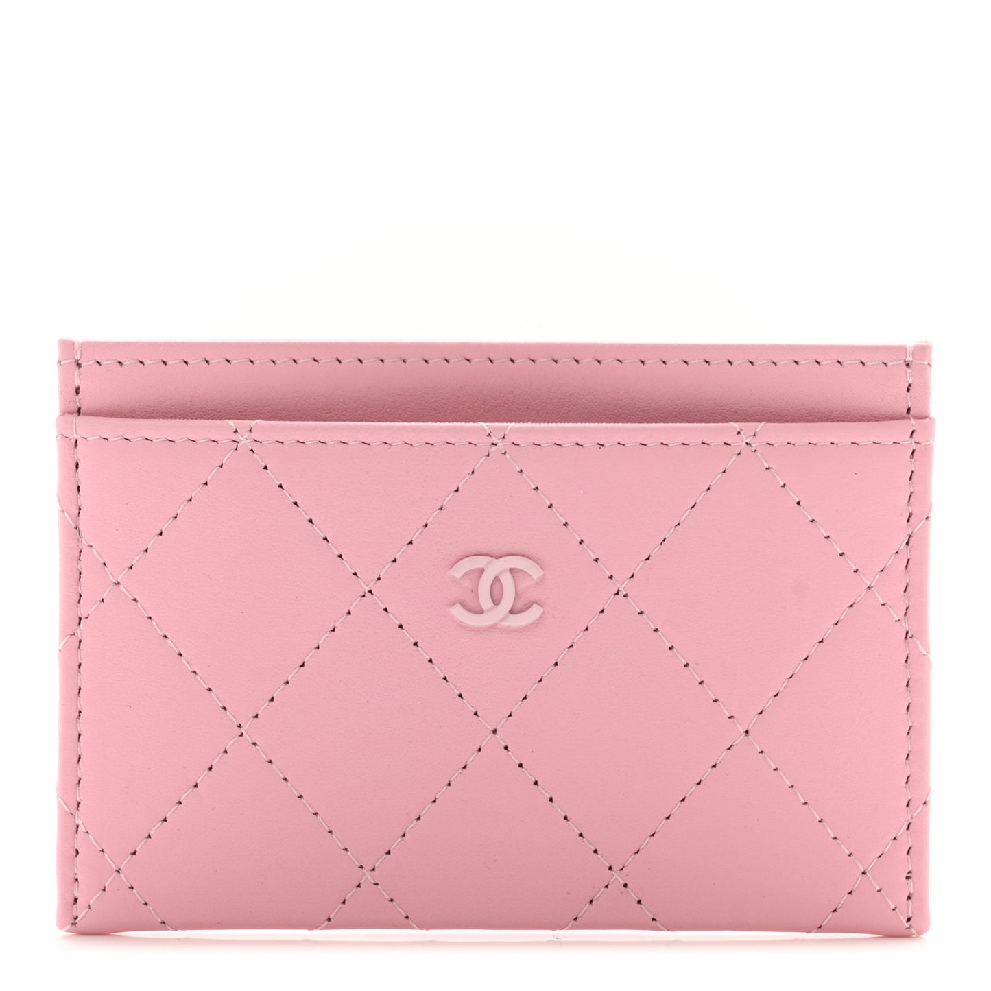 Lambskin Quilted Card Holder Light Pink