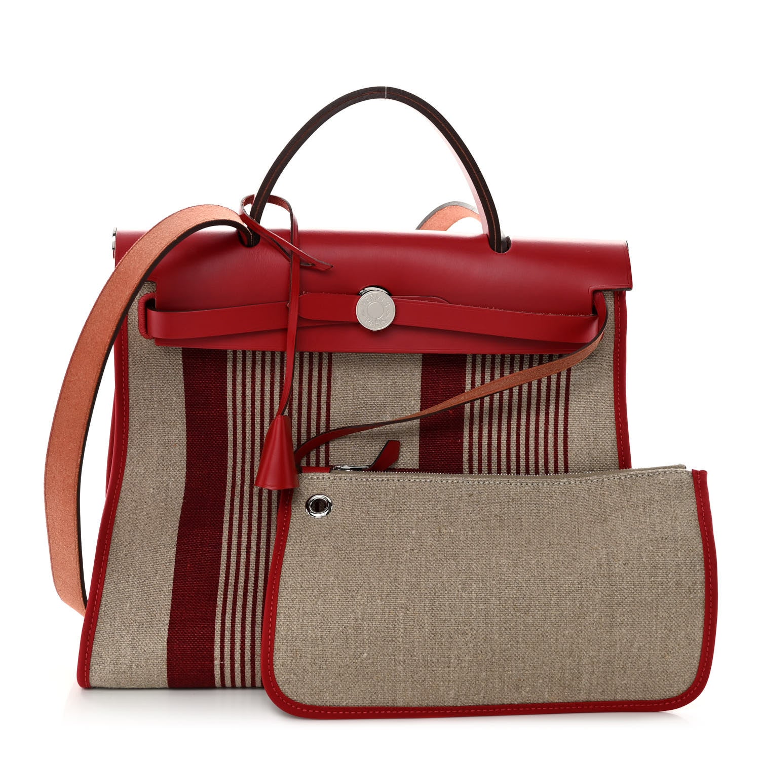 Hermes Vache Hunter Toile H Vibration Herbag Zip 31 PM Bordeaux Ficelle Rouge Piment 1 of 10