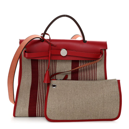 Hermes Vache Hunter Toile H Vibration Herbag Zip 31 PM Bordeaux Ficelle Rouge Piment 1 of 10