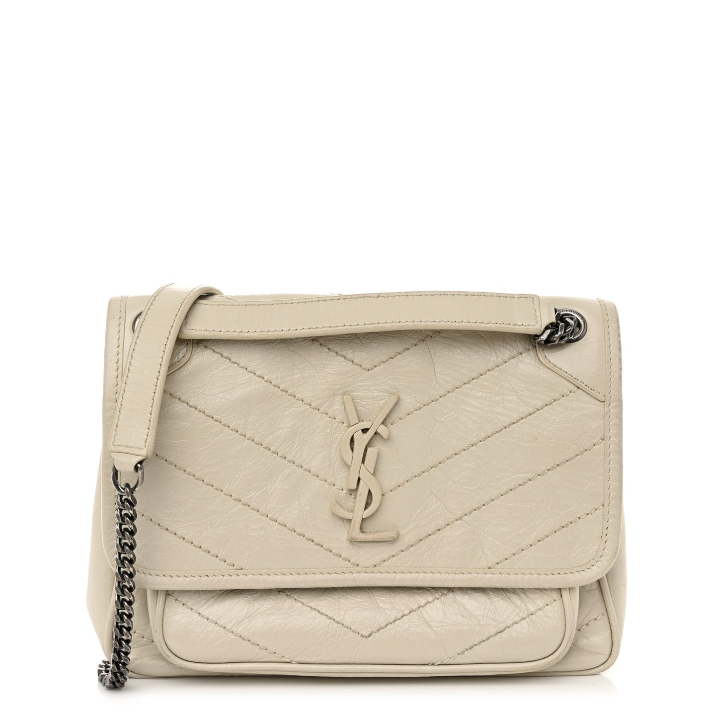 Crinkled Calfskin Matelasse Monogram Baby Niki Chain Satchel Blanc Vintage