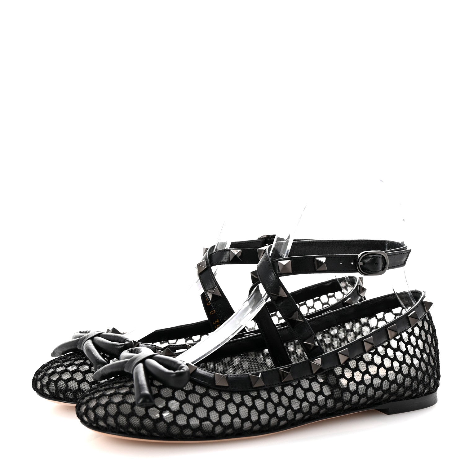Valentino Garavani Mesh Calfskin Rockstud Multi Strap Ballerina Flats 35.5 Black 4 of 10