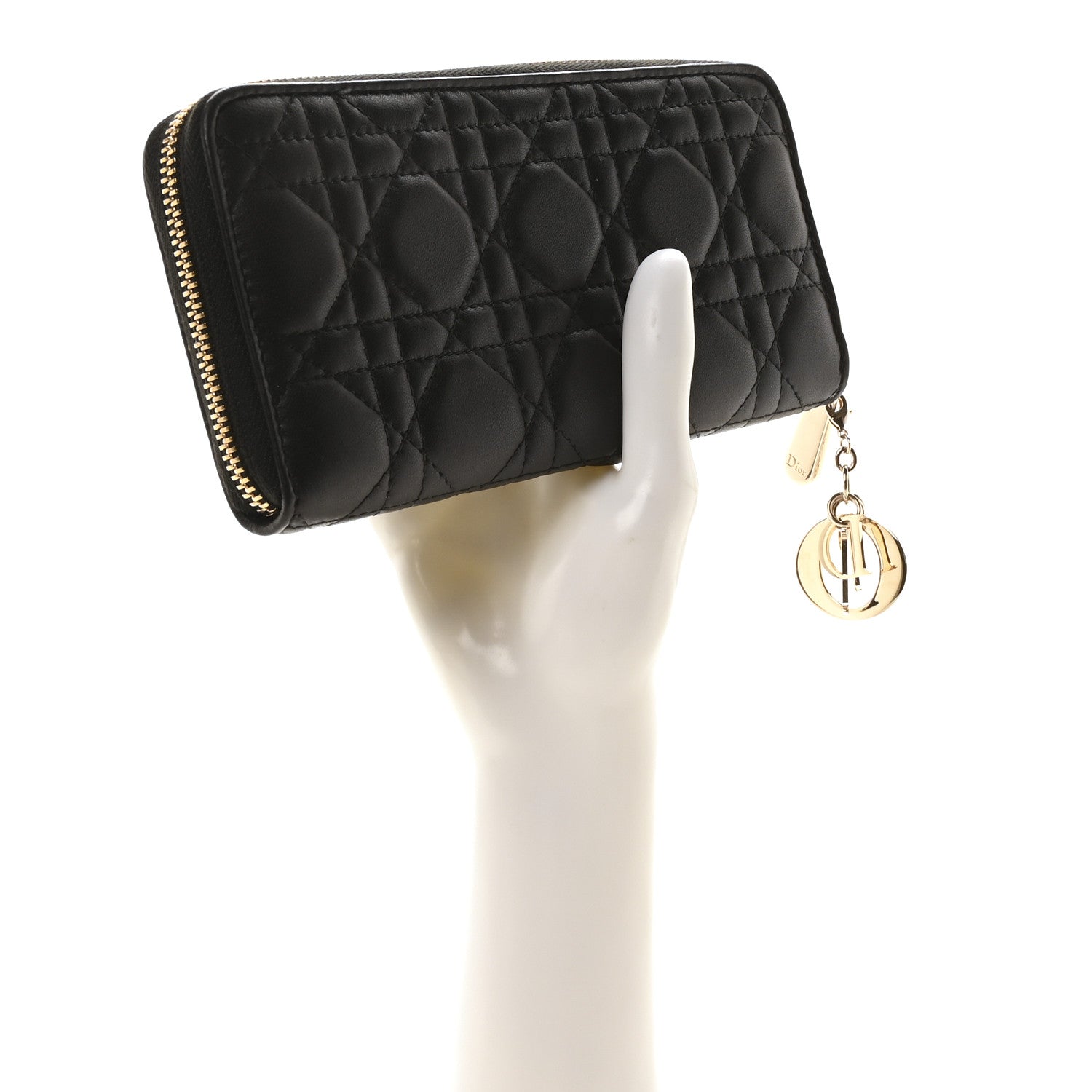 Christian Dior Lambskin Cannage Lady Dior Voyageur Wallet Black 2 of 11