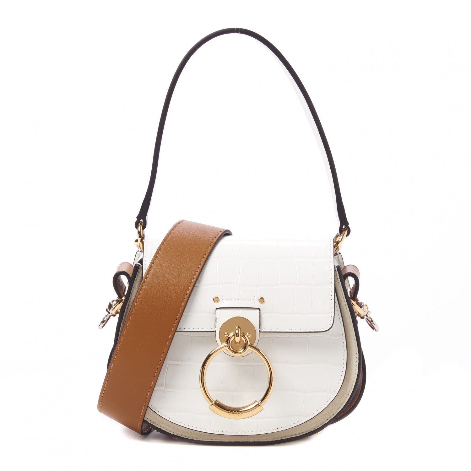 Chloe Calfskin Crocodile Embossed Small Tess Bag Brilliant White 1 of 8