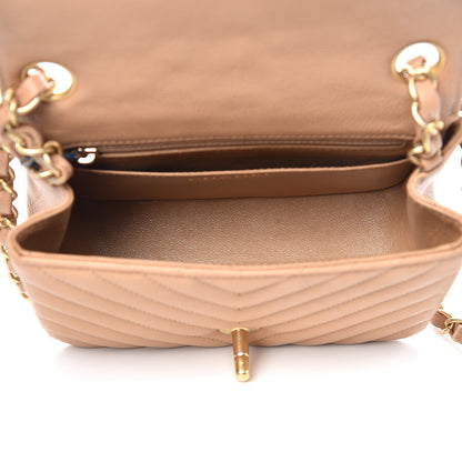 Chanel Calfskin Chevron Quilted Mini Square Flap Dark Beige 5 of 9