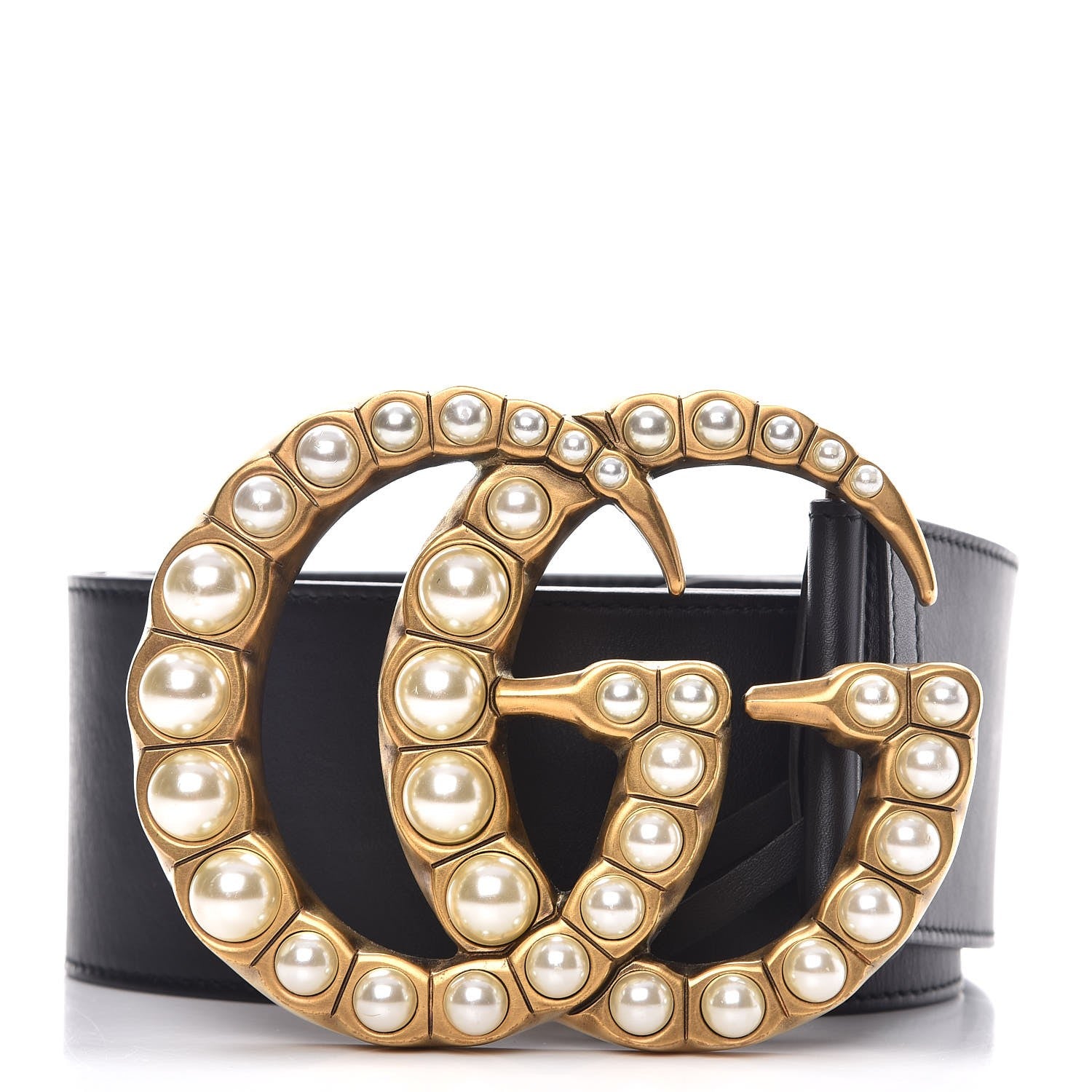 Gucci Moon Calfskin Pearl Double G 70mm Belt 85 34 Black Cream 1 of 7