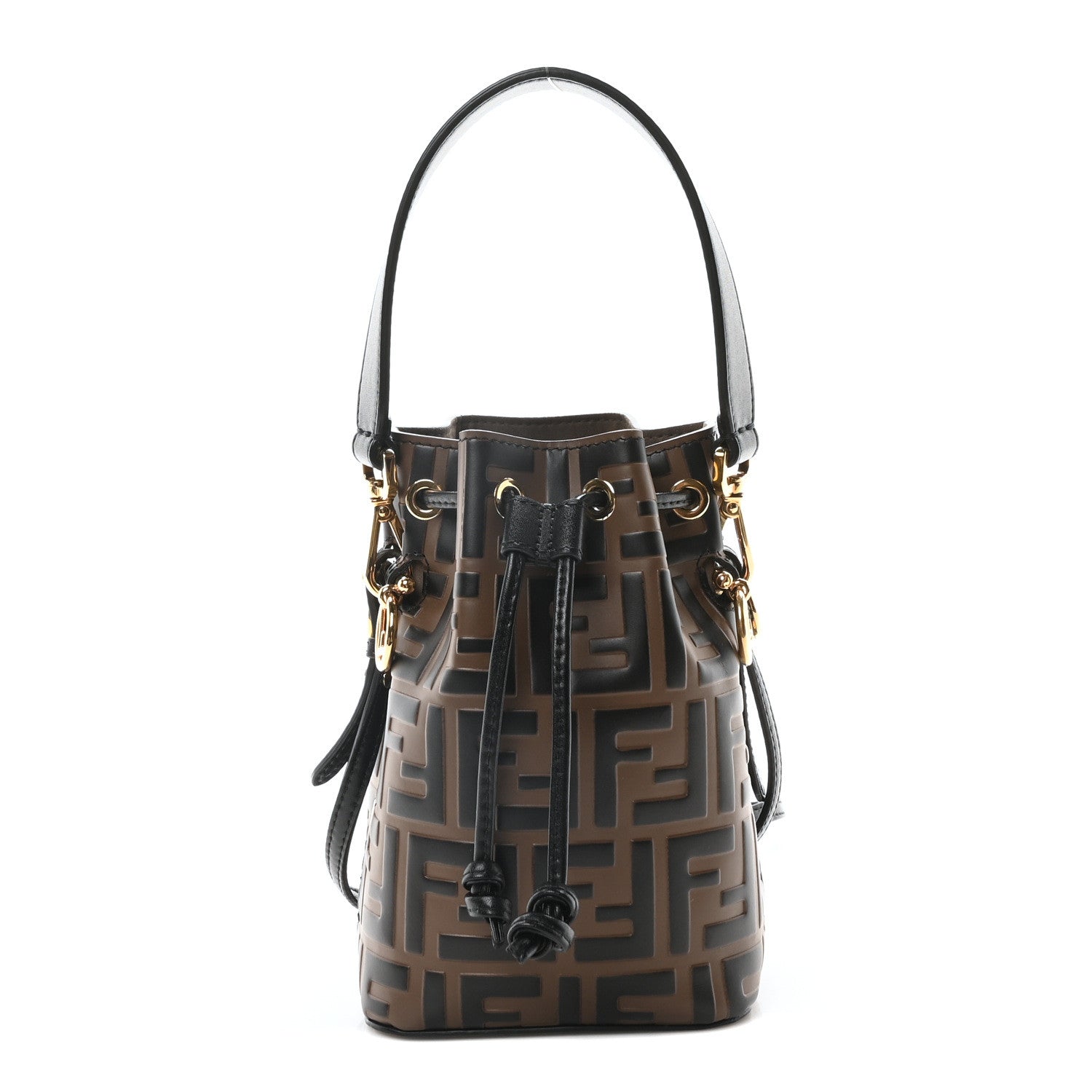 Fendi Vitello Liberty F is Fendi Bi-Color FF 1974 Embossed Mini Mon Tresor Bucket Bag Maya Black 1 of 10