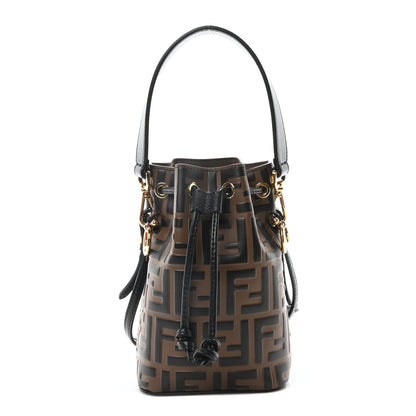 Fendi Vitello Liberty F is Fendi Bi-Color FF 1974 Embossed Mini Mon Tresor Bucket Bag Maya Black 1 of 10