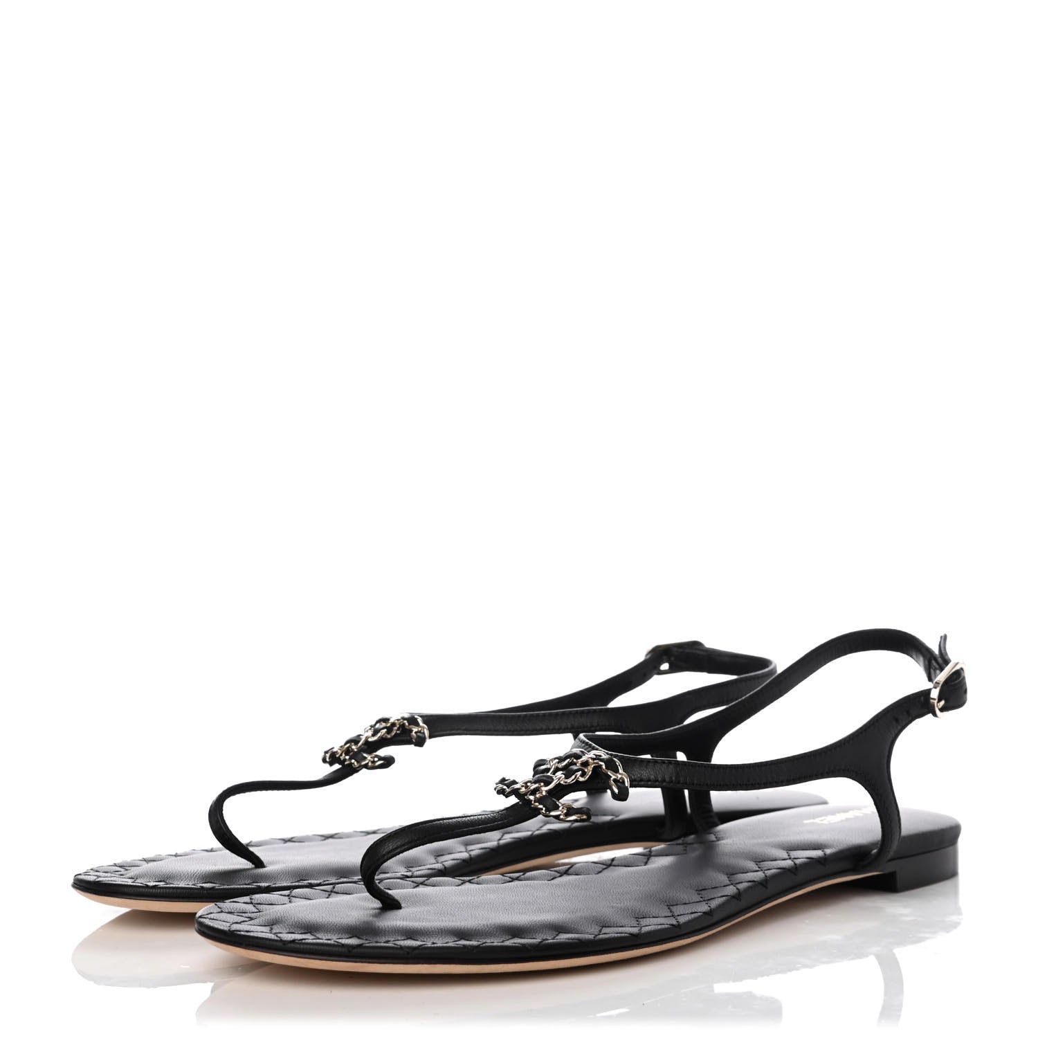Chanel Lambskin Chain CC Logo Thong Sandals 40 Black 3 of 8