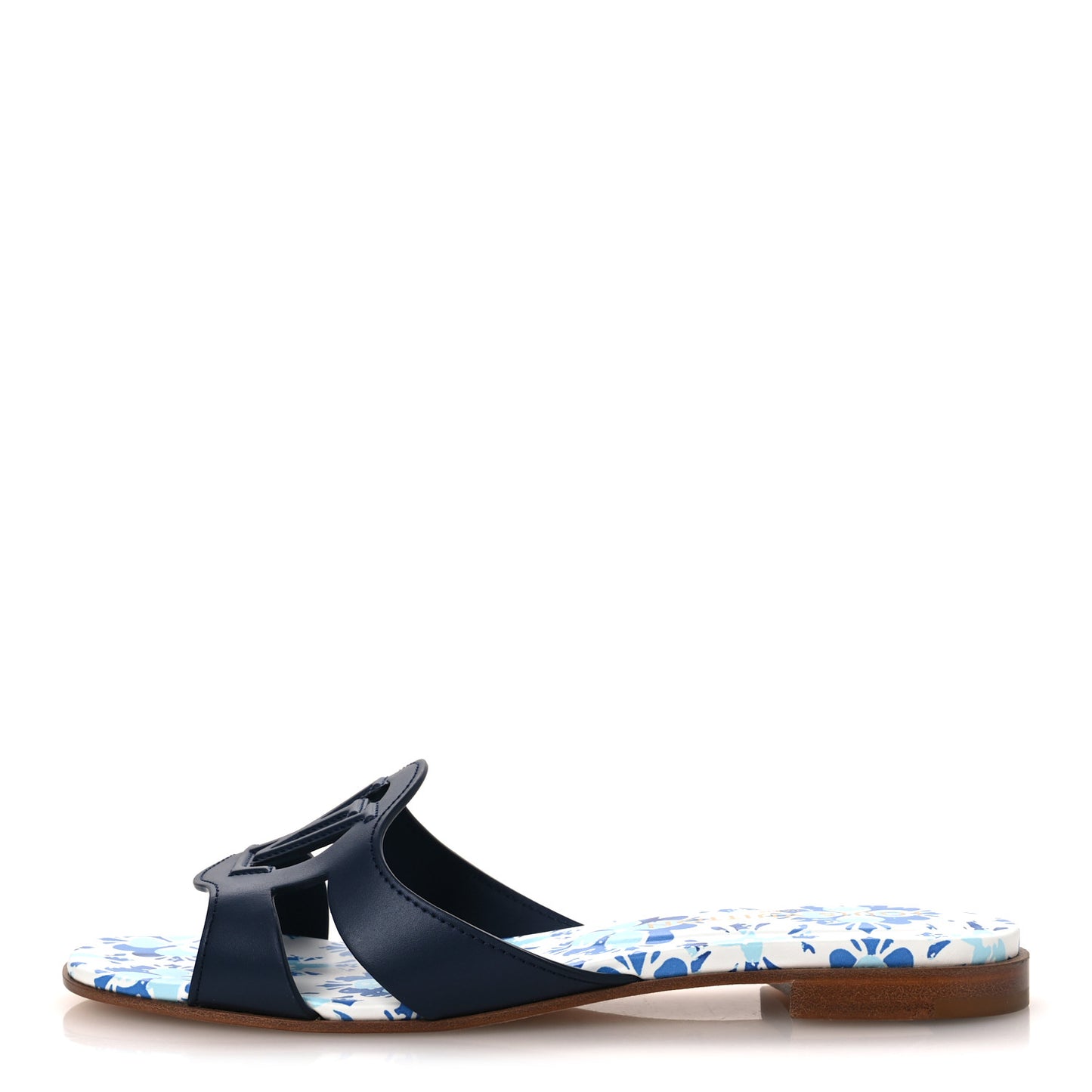 Calfskin Bloom LV Isola Flat Sandals 38 Navy