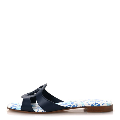 Louis Vuitton Calfskin Bloom LV Isola Flat Sandals 38 Navy 1 of 10