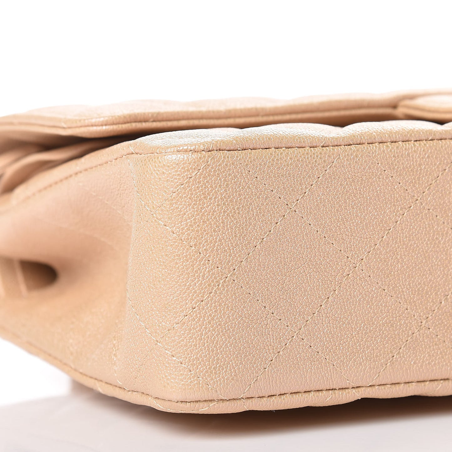 Iridescent Caviar Quilted Medium Double Flap Beige