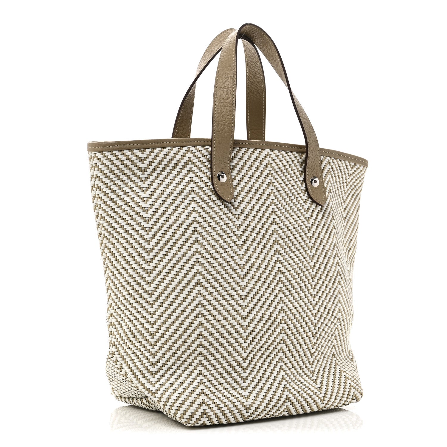 Hermes Chevron Herringbone Canvas Chennai PM Tote Etoupe 3 of 9