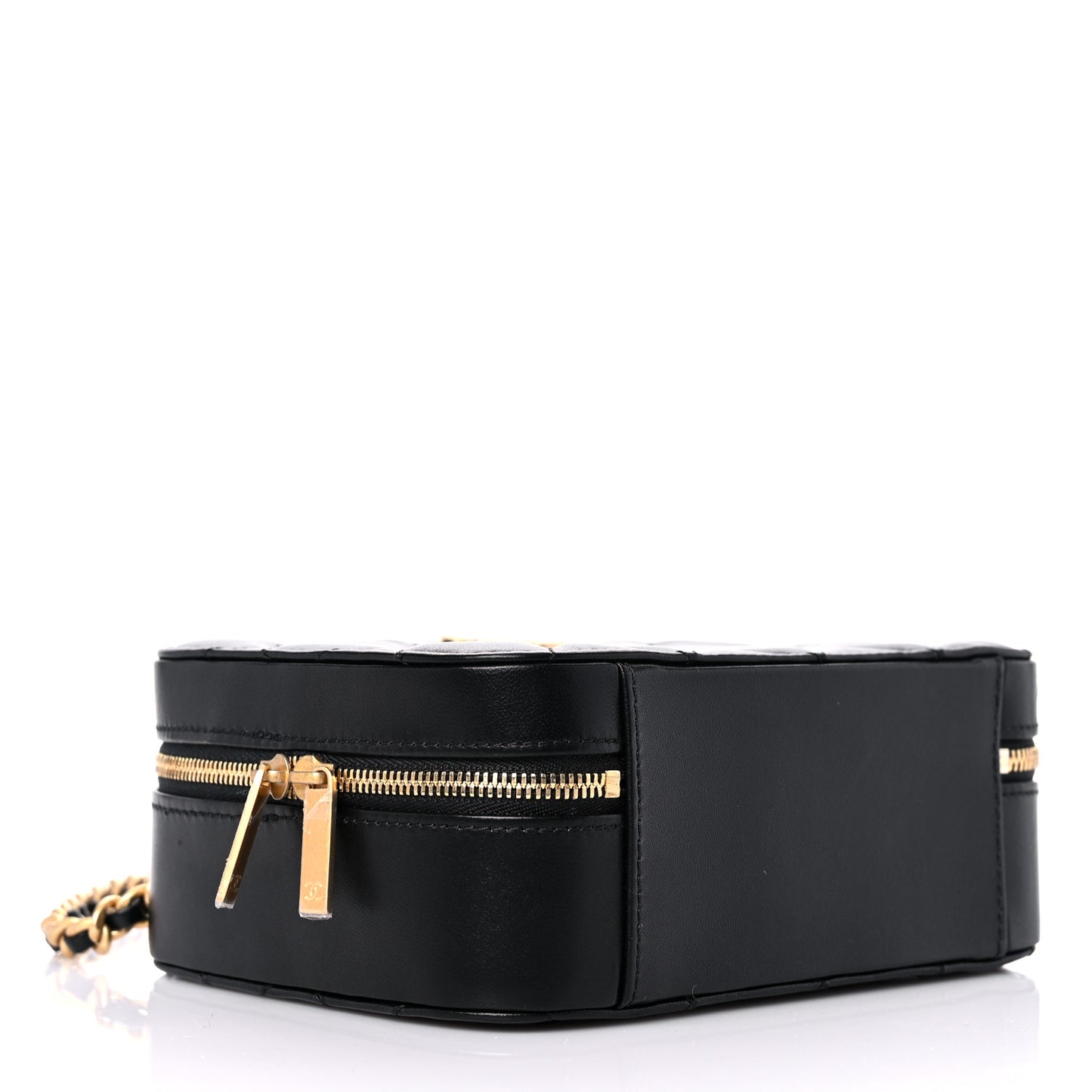 Lambskin Quilted Top Handle Small Vanity Case Black