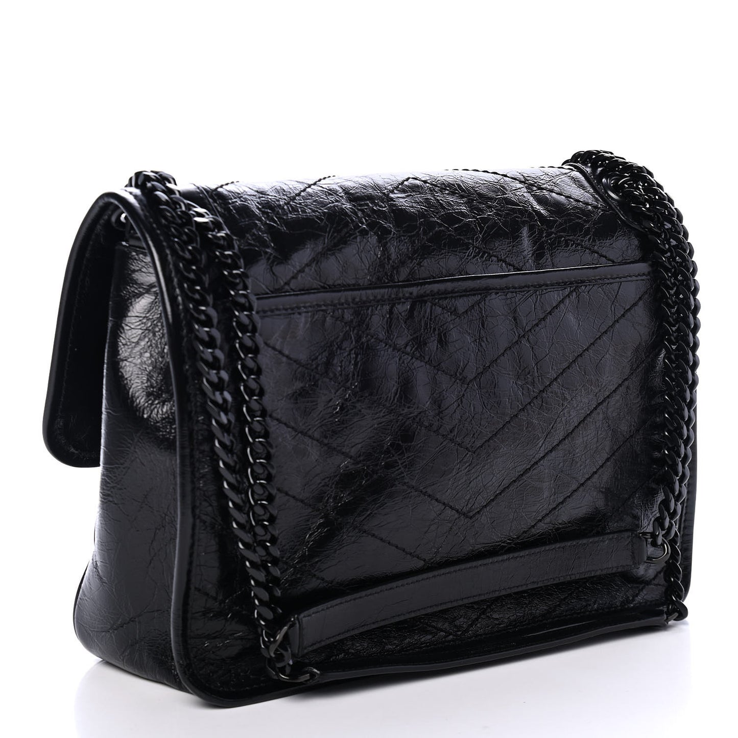 Crinkled Calfskin Matelasse Monogram Medium Niki Chain Satchel Black