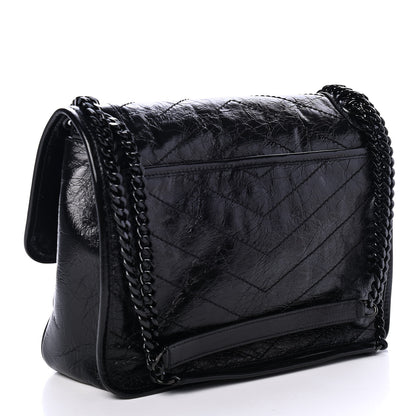 Saint Laurent Crinkled Calfskin Matelasse Monogram Medium Niki Chain Satchel Black 2 of 4