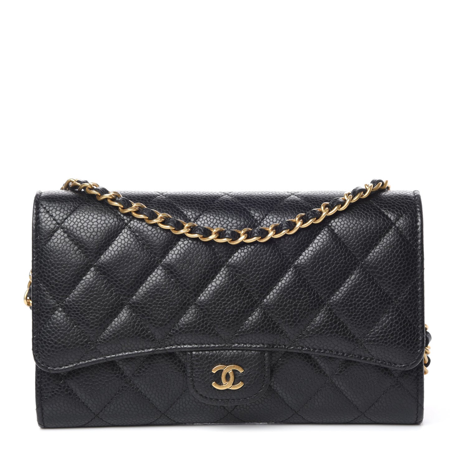 Caviar Quilted Wallet on Removable Chain Black