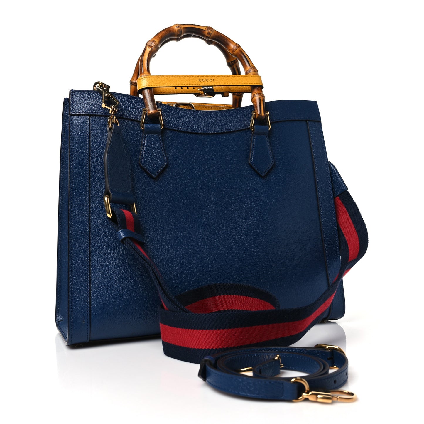 Textured Dollar Calfskin Web Medium Diana Tote Bag Royal Crop