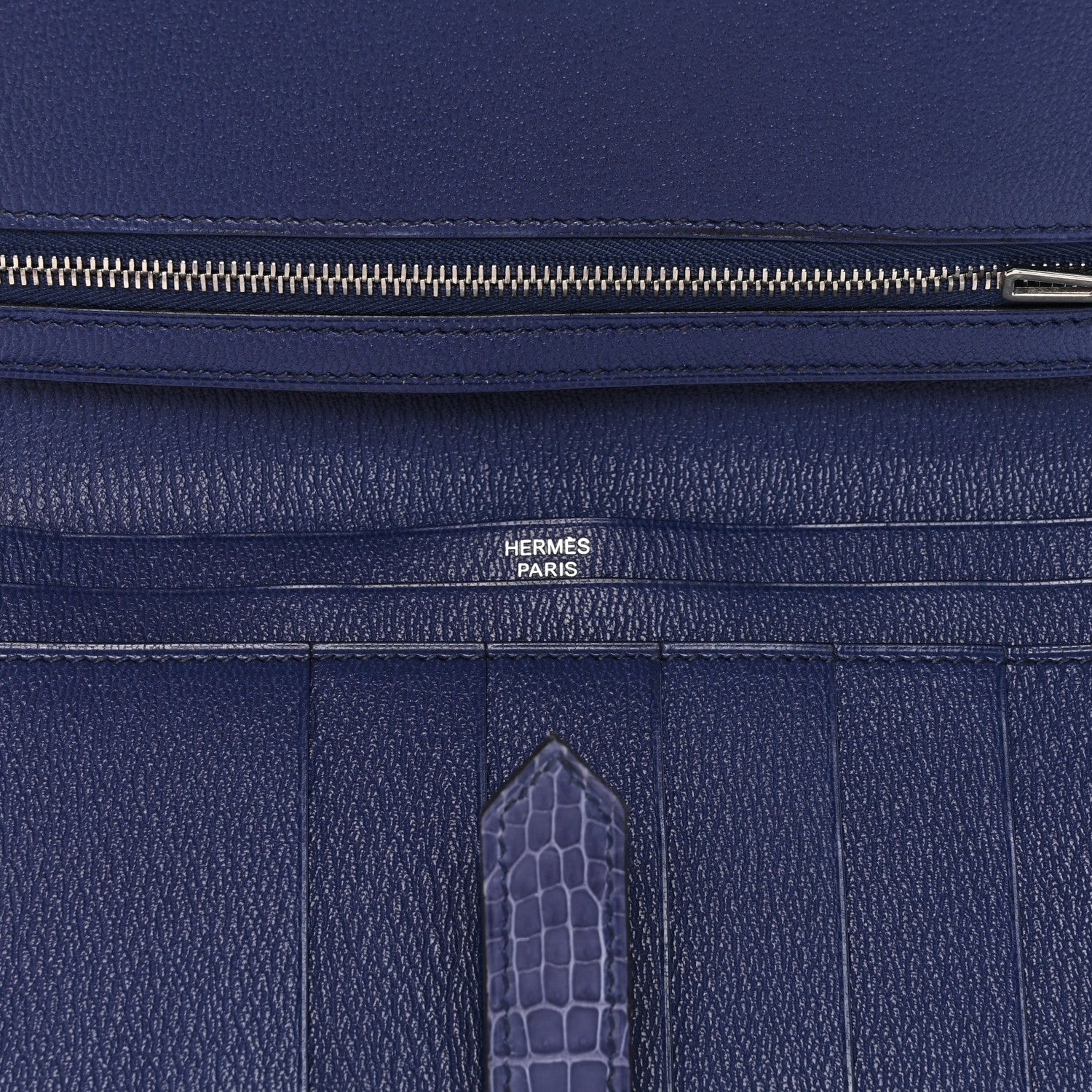 Hermes Shiny Porosus Crocodile 18K White Gold Diamond Bearn Wallet Bleu Ciel 6 of 11