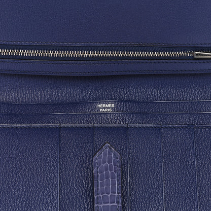 Hermes Shiny Porosus Crocodile 18K White Gold Diamond Bearn Wallet Bleu Ciel 6 of 11