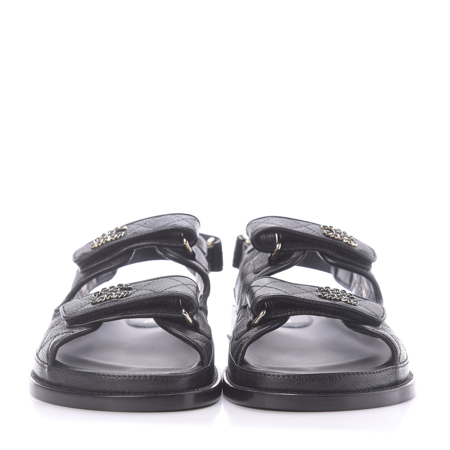 Grained Calfskin Velcro Dad Sandals 38 Black