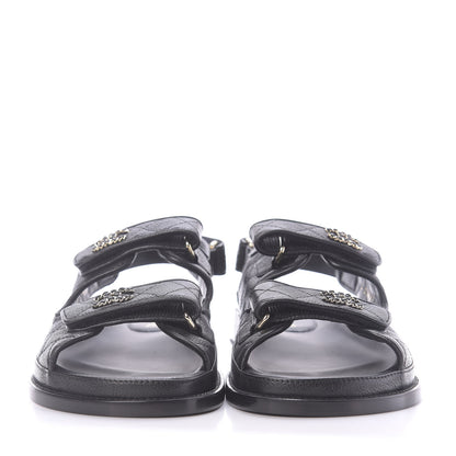 Chanel Grained Calfskin Velcro Dad Sandals 38 Black 2 of 11