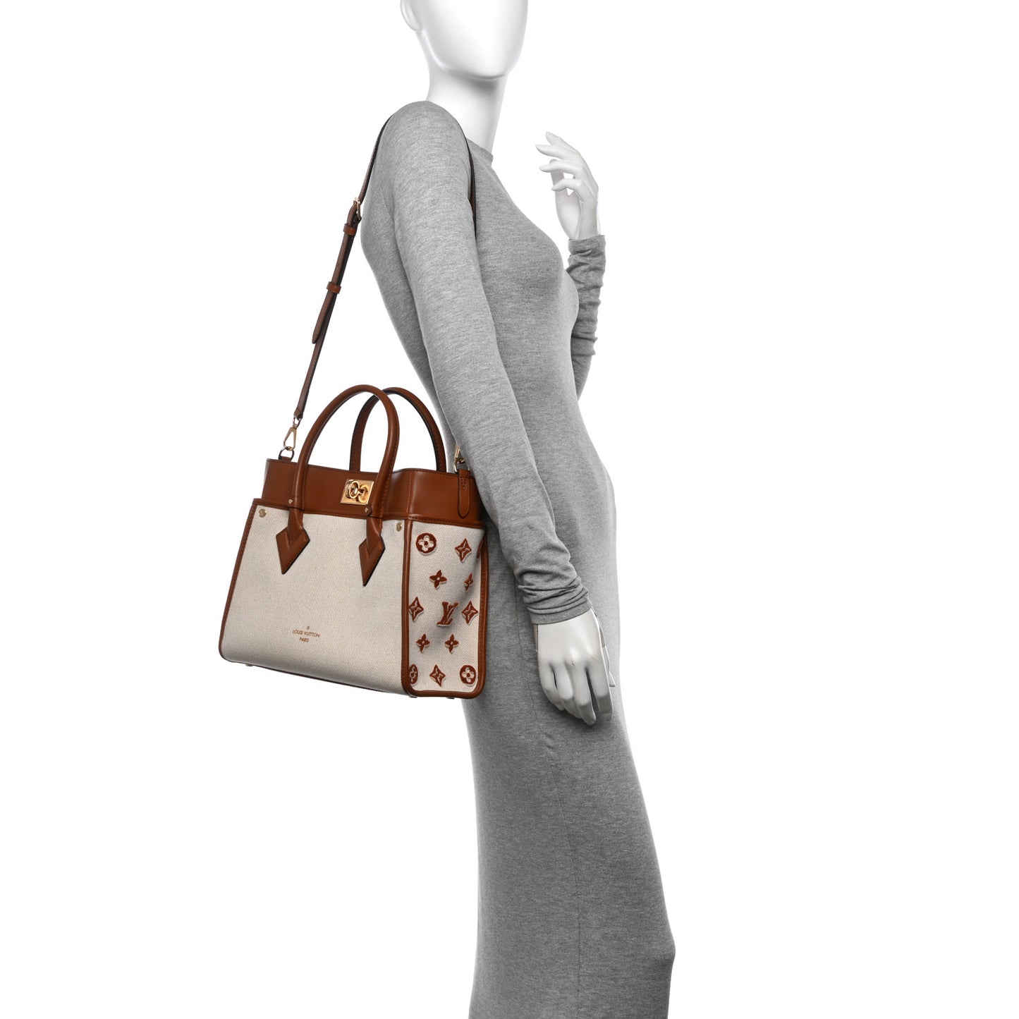 Canvas Calfskin Monogram On My Side PM Caramel Tan
