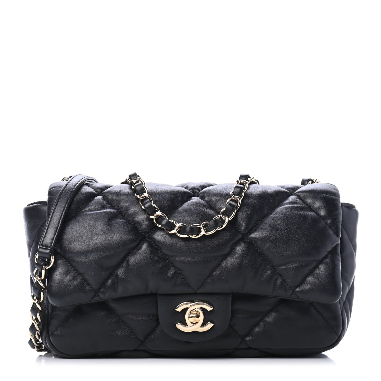 Calfskin Quilted Medium Bubbly Flap Black
