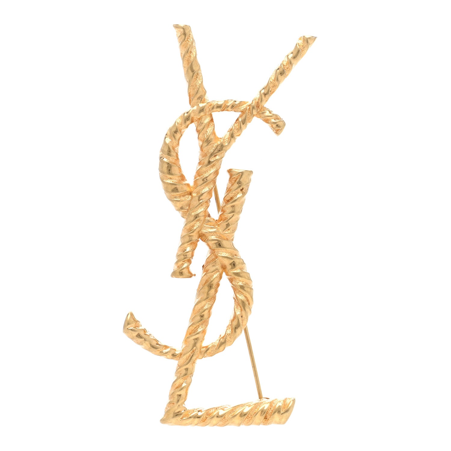 Saint Laurent Brass Cassandre Opyum YSL Twisted Brooch Gold 1 of 5