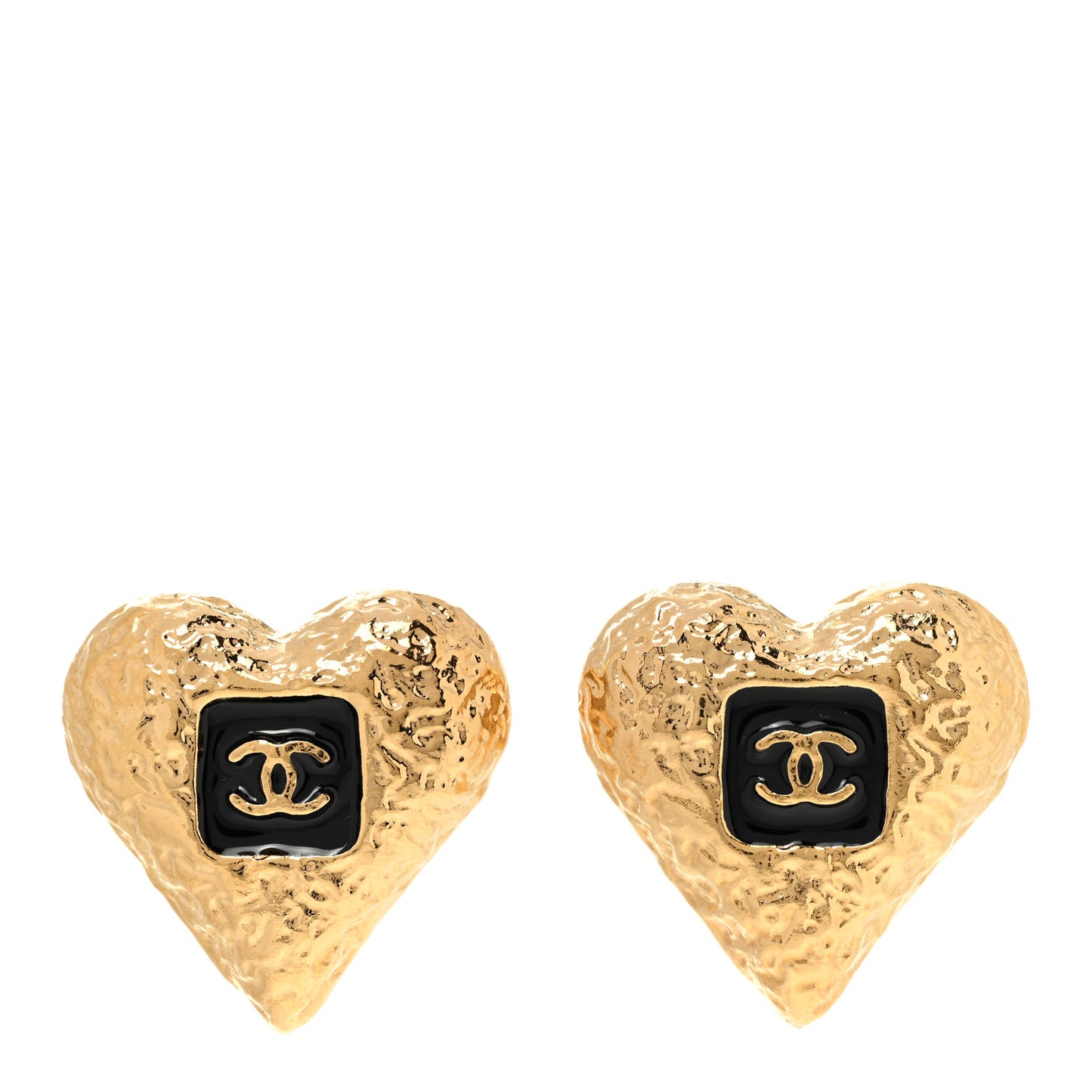 Metal Resin CC Heart Earrings Gold Black