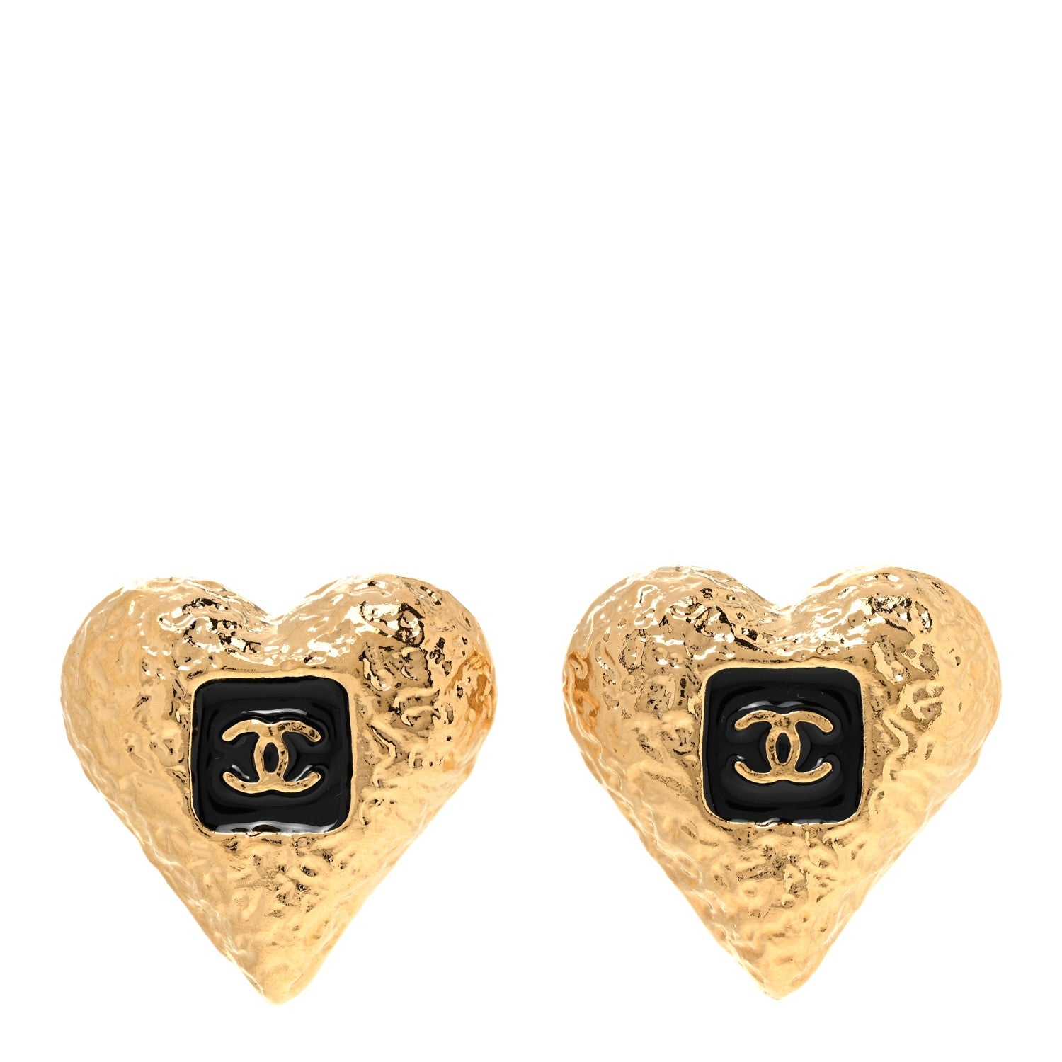Chanel Metal Resin CC Heart Earrings Gold Black 1 of 5