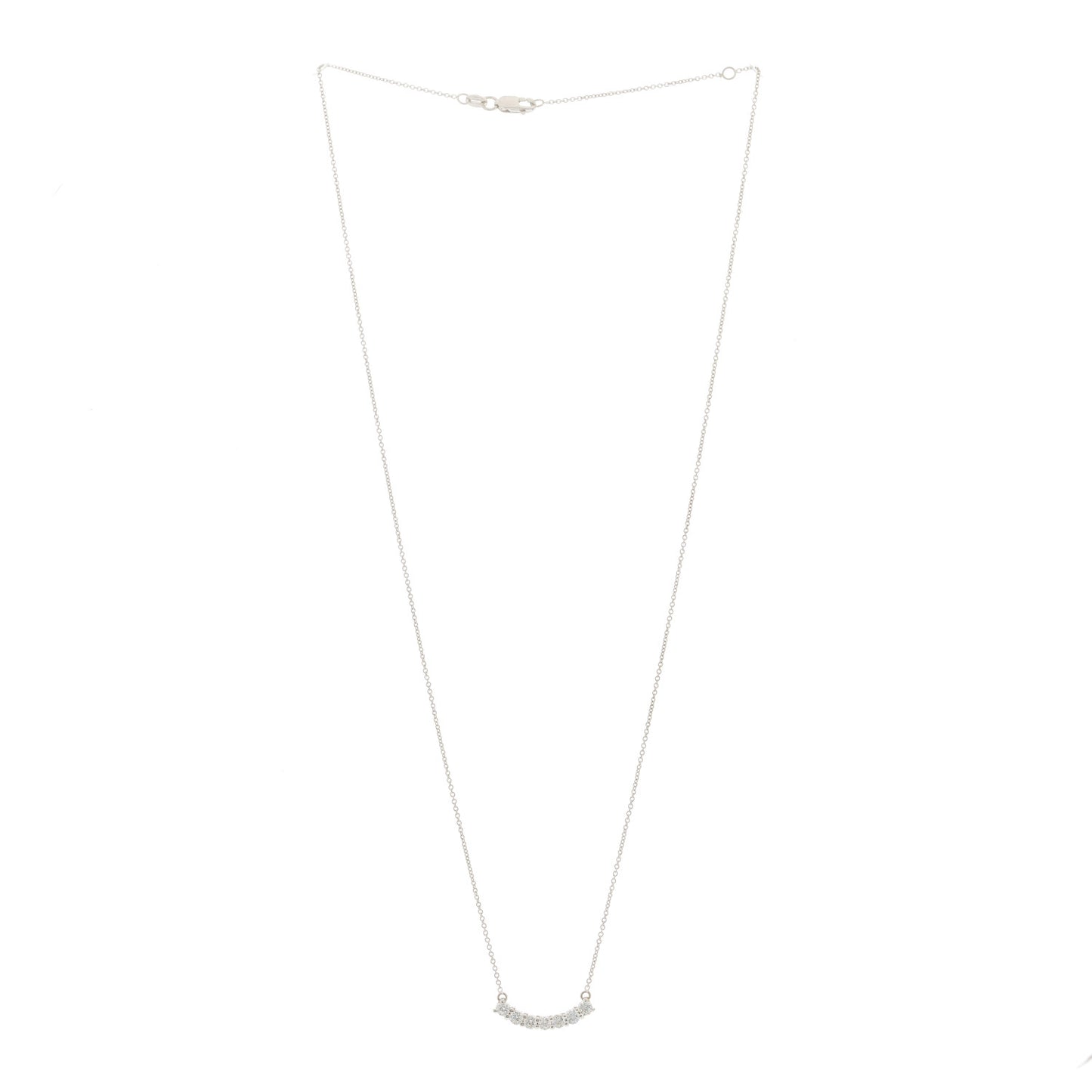 18K White Gold Diamond Curved Bar Pendant Necklace
