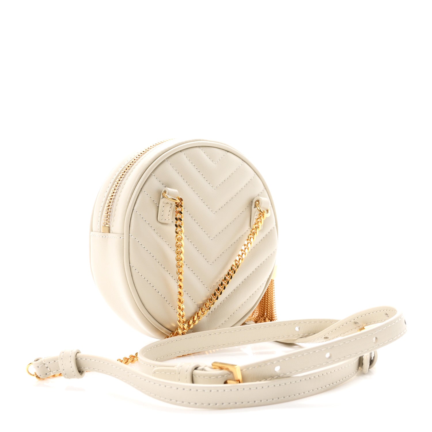 Saint Laurent Grain De Poudre Matelasse Chevron Quilted Round Vinyle Camera Bag Crema Soft 3 of 10
