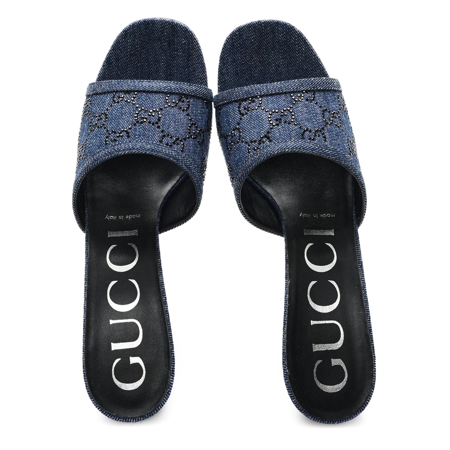 Denim Crystal GG Monogram Mules 40 Blue