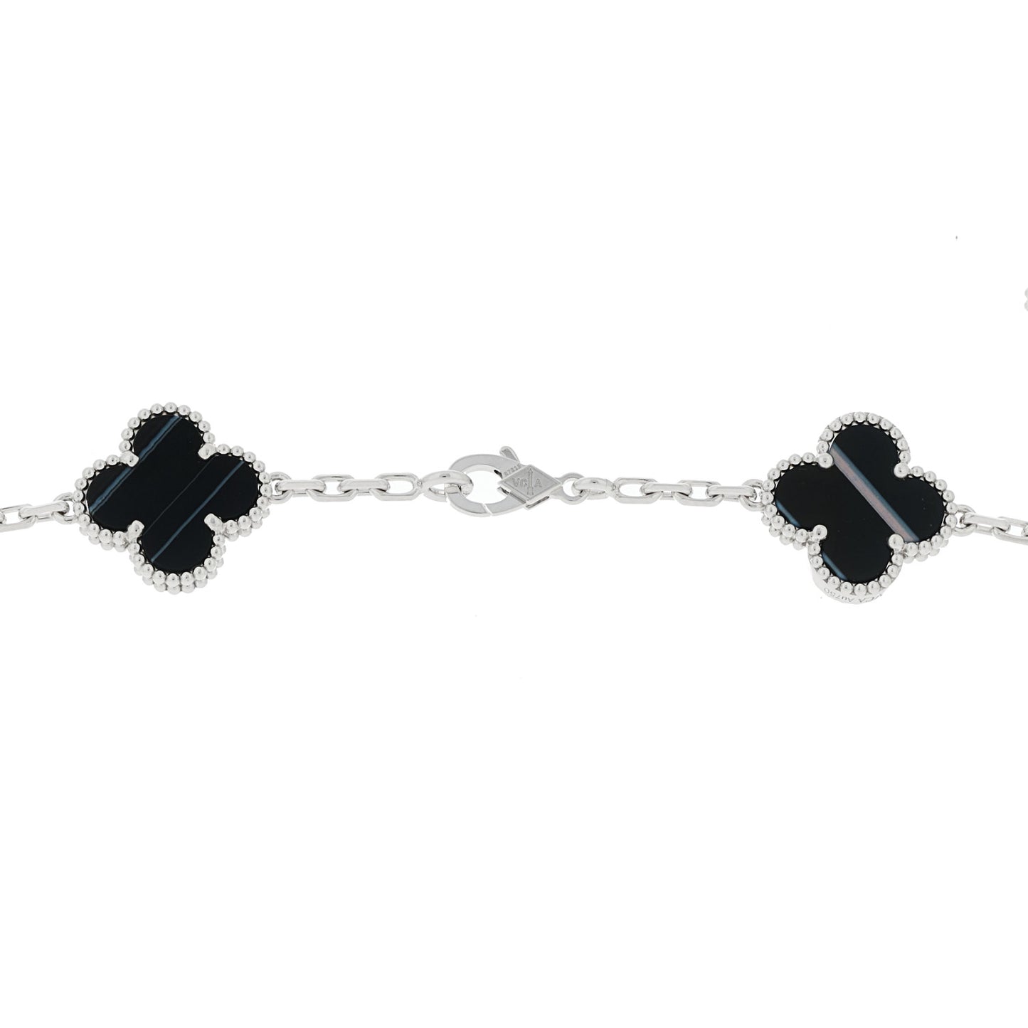 18K White Gold Veined Black Onyx 20 Motifs Vintage Alhambra Necklace