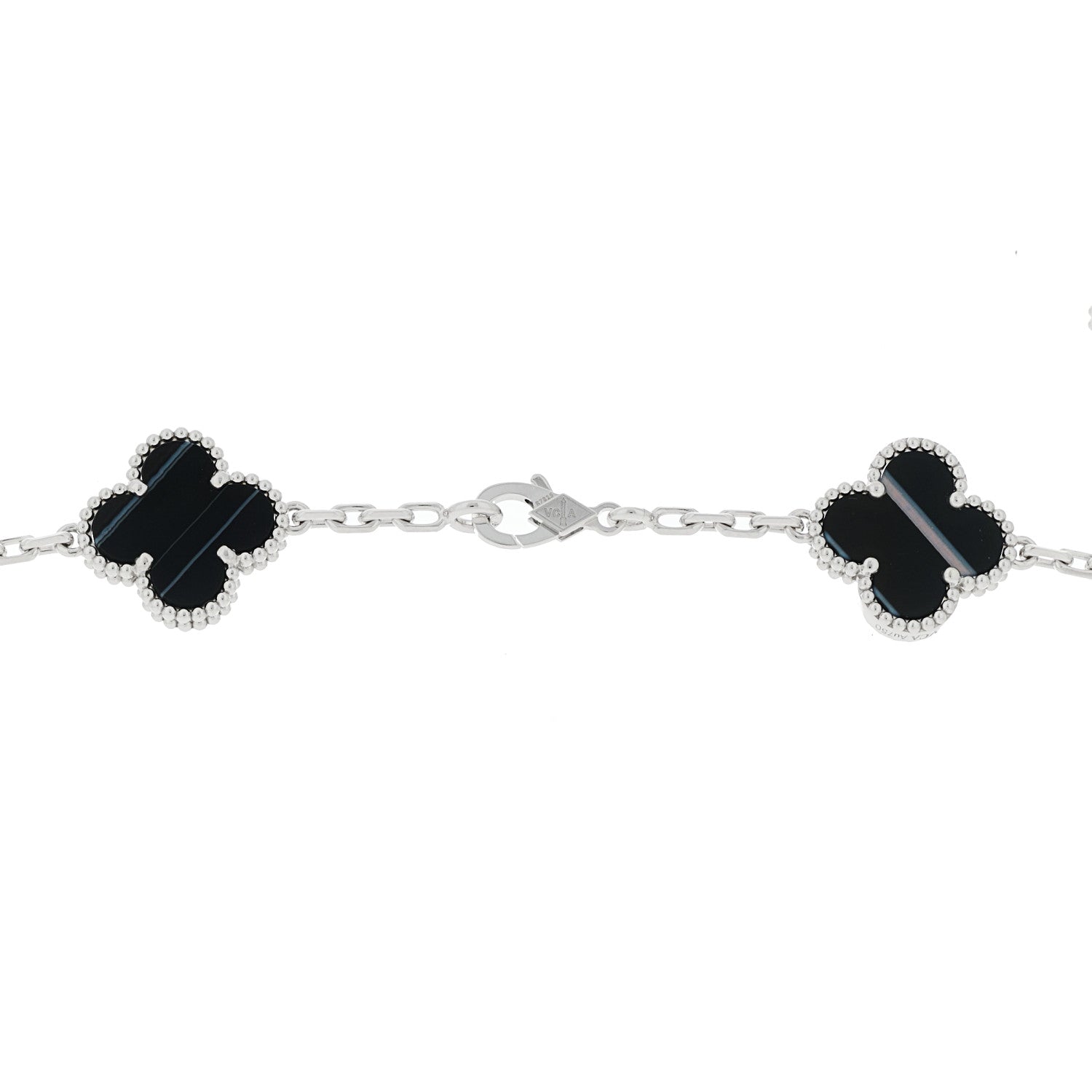 Van Cleef & Arpels 18K White Gold Veined Black Onyx 20 Motifs Vintage Alhambra Necklace 6 of 7