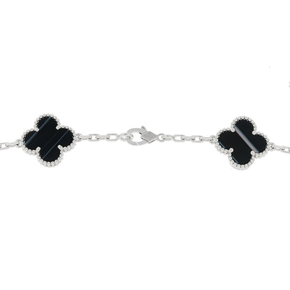 Van Cleef & Arpels 18K White Gold Veined Black Onyx 20 Motifs Vintage Alhambra Necklace 6 of 7