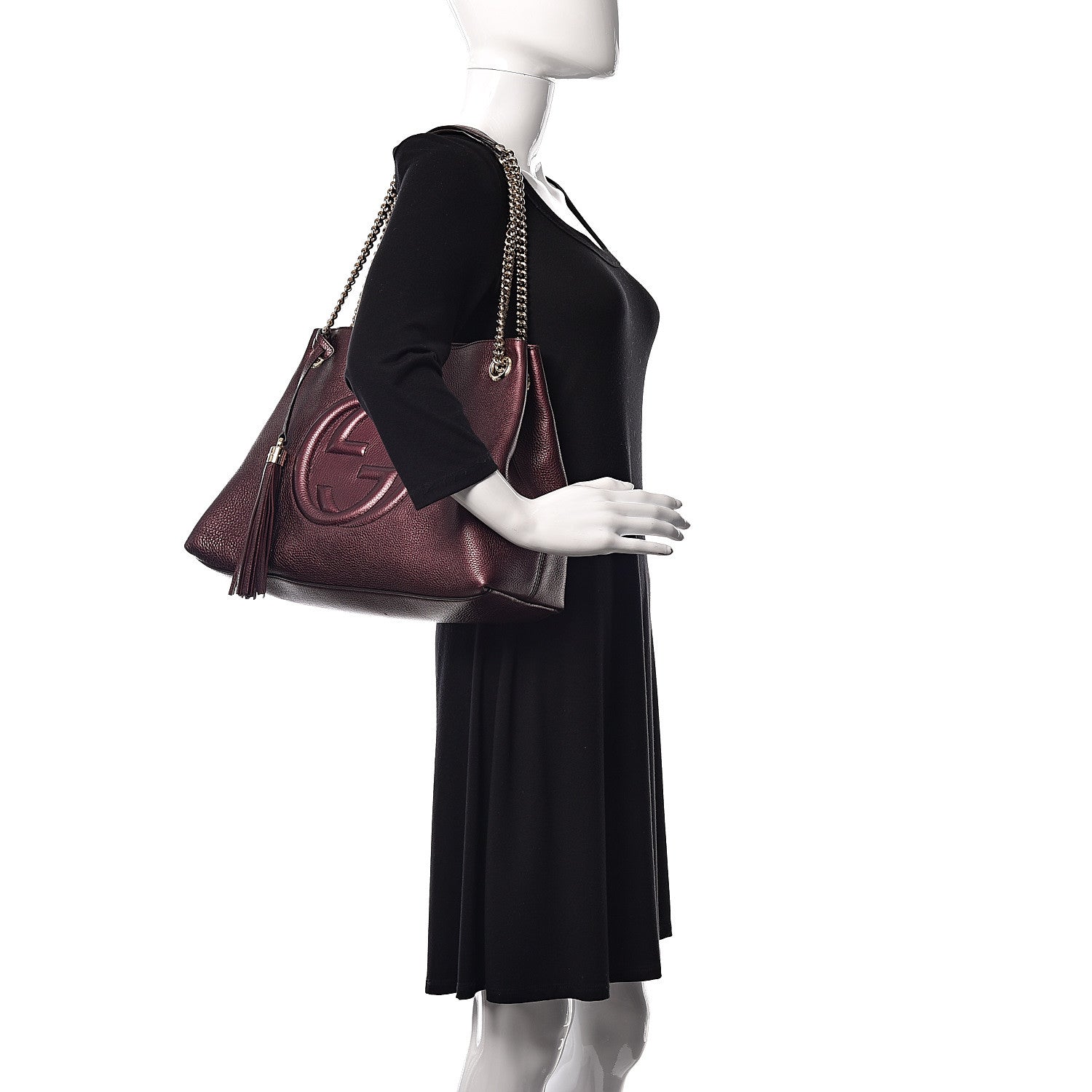 Gucci Metallic Cellarius Calfskin Medium Soho Chain Shoulder Bag Classic Burgundy 2 of 16