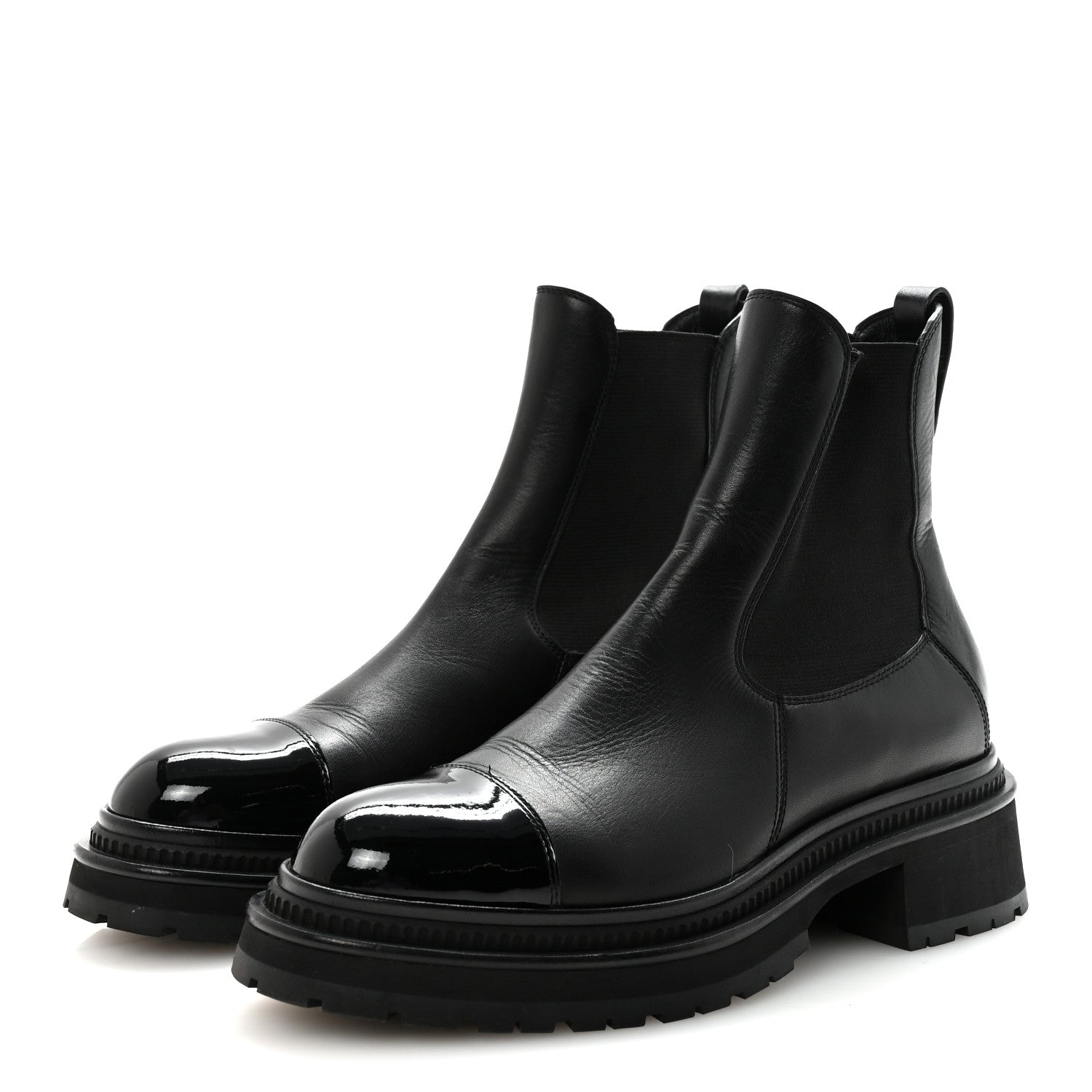 Chanel Calfskin Patent Cap Toe Ankle Boots 39.5 Black 4 of 9