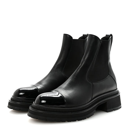 Chanel Calfskin Patent Cap Toe Ankle Boots 39.5 Black 4 of 9