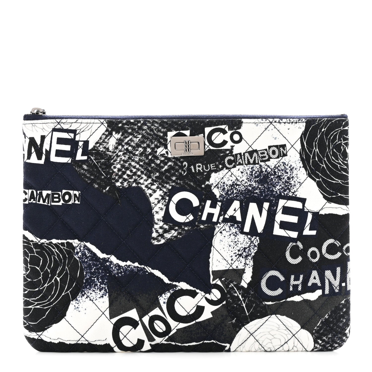 Chanel Jersey Quilted Graffiti Large Reissue Cosmetic Case Black White 1 of 8