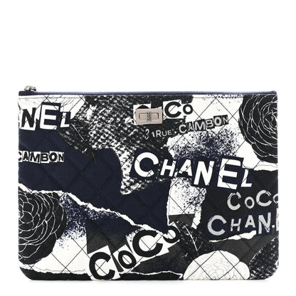 Chanel Jersey Quilted Graffiti Large Reissue Cosmetic Case Black White 1 of 8