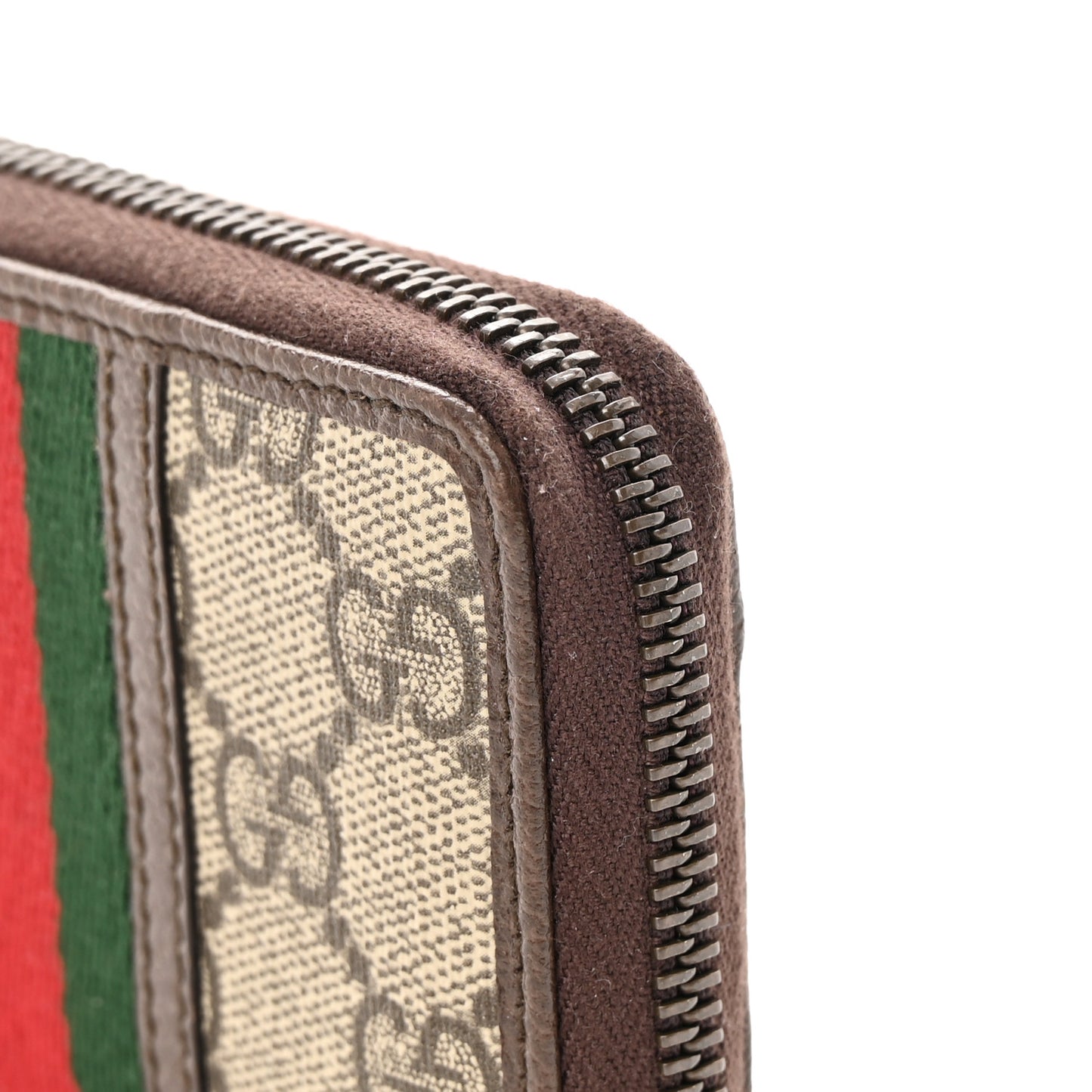 GG Supreme Web Ophidia Zip Around Card Case Brown