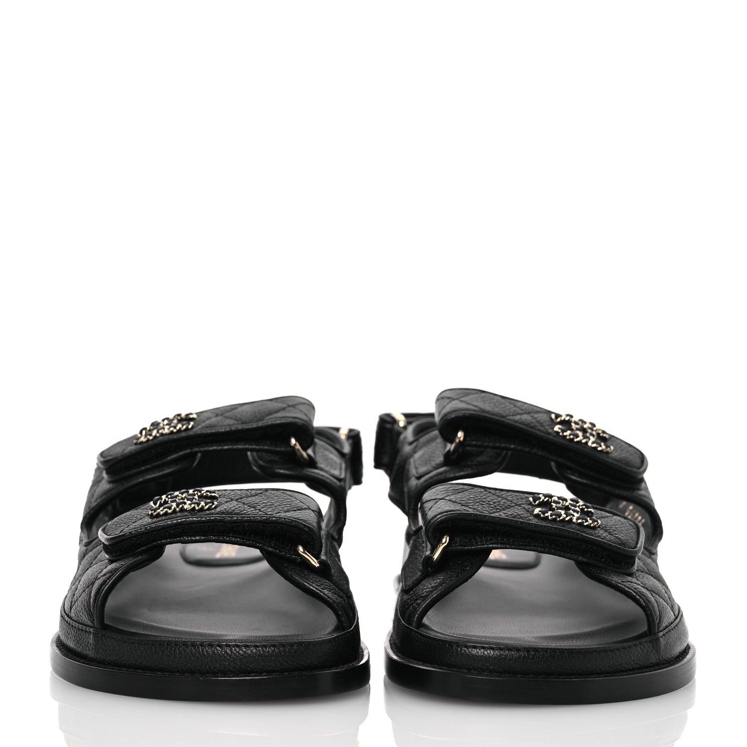 Chanel Grained Calfskin Velcro Dad Sandals 36.5 Black 2 of 9