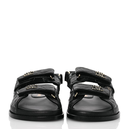 Chanel Grained Calfskin Velcro Dad Sandals 36.5 Black 2 of 9
