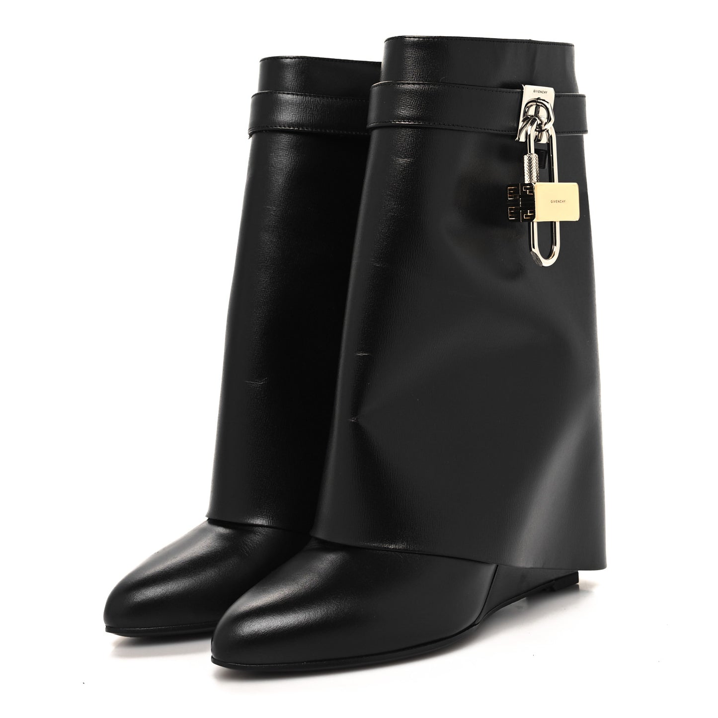 Calfskin Shark Lock Ankle Boots 37 Black