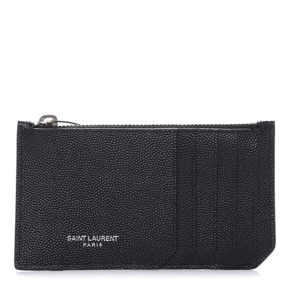 Saint Laurent Grained Calfskin 5 Fragments Zip Pouch Card Holder Black 1 of 6